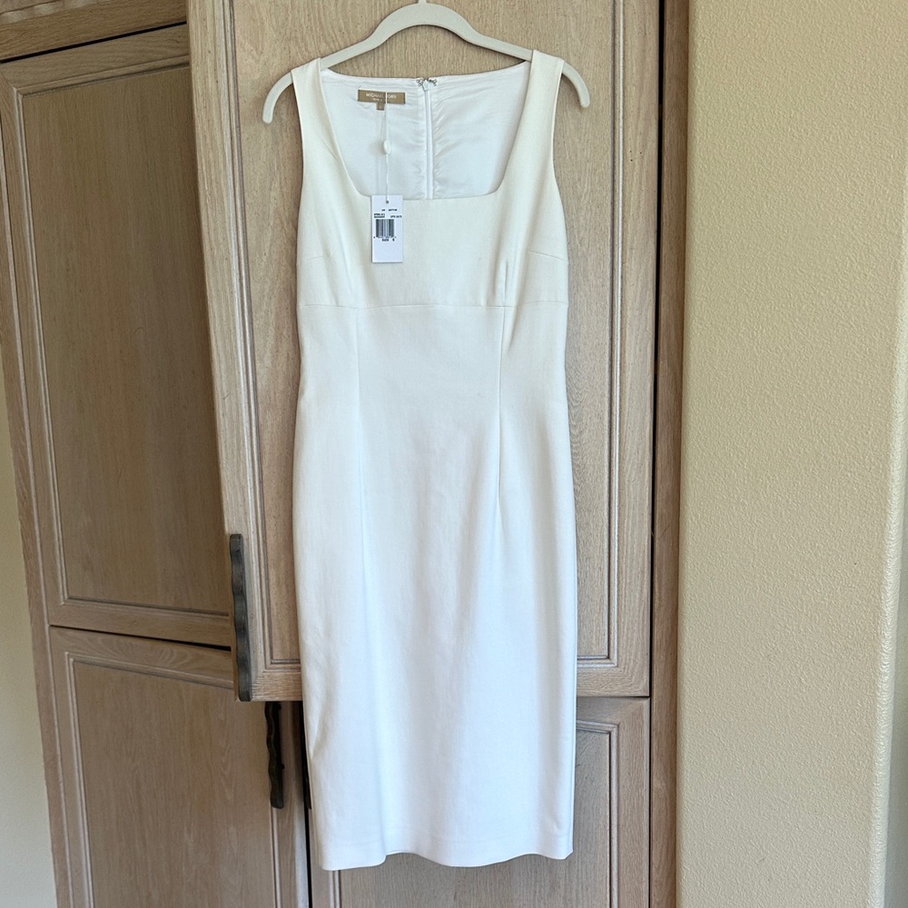 Michael Kors Elegant White Sleeveless Midi Dress